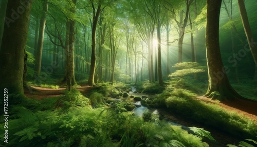 Beautiful green forest background illustration 