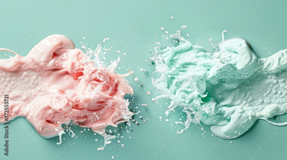 a couple of soaps that are next to each other on a blue and green surface with white sprinkles.