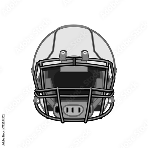 American football helmet sketch. Headgear Front view. Sport equipment. Rugby helmet gray flat design isolated on white. American Football symbol 