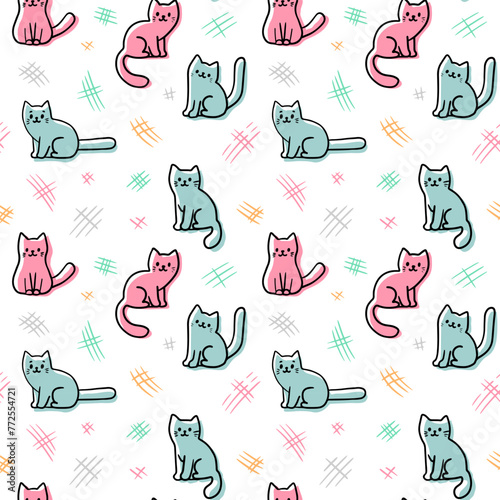 Pattern of cats, claw prints, scratches, vector illustration