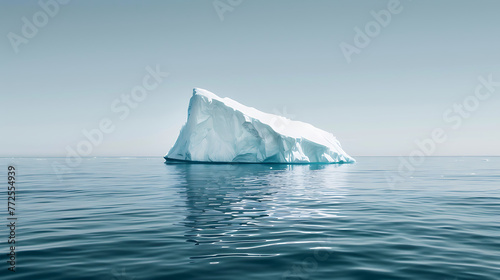 a solitary iceberg floating in the serene  deep blue ocean under a clear sky