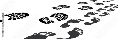 footprint shoe sole tracking path on transparent background, shoe footprint path vector illustration