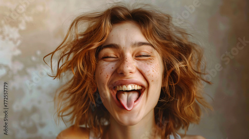 happy woman sticking tongue out