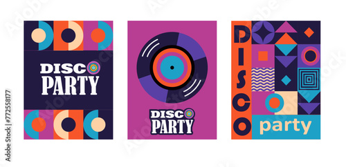 set of  color pop art style designs for disco party