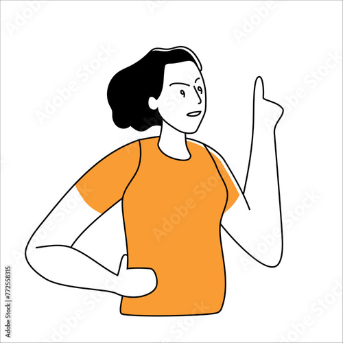 Woman in Orange Shirt Holding Hand Up