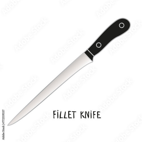Knife With Black Handle on White Background