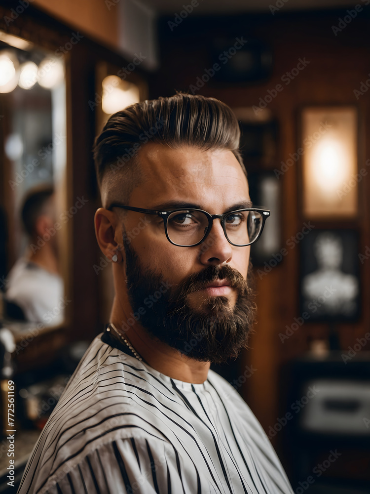 A man with a beard in a barbershop