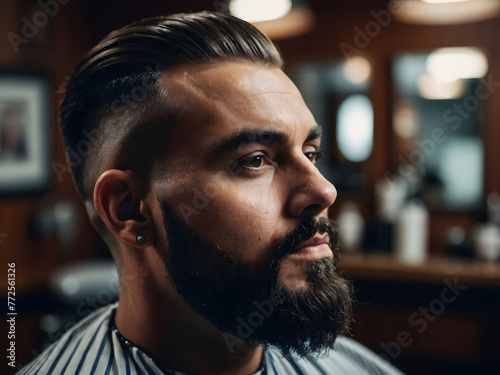 A man with a beard in a barbershop