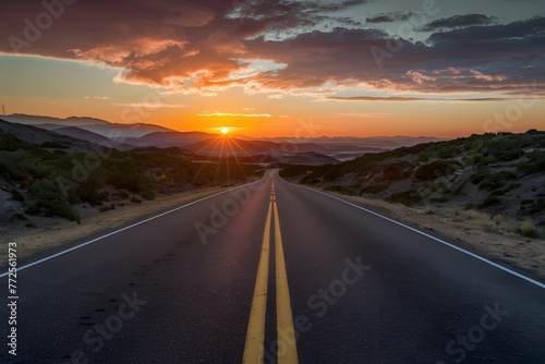 Asphalt road basks in sunrises warm glow © Jawed Gfx