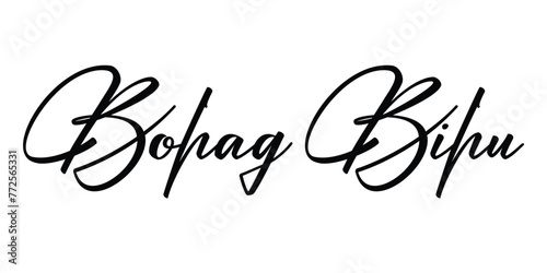 Happy Bihu hand written calligraphy transparent png or isolated on white backgorund.