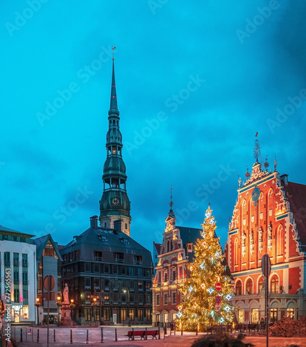 Riga, Latvia. Town Hall Square, Winter New Year Christmas Holiday Season 1 photo