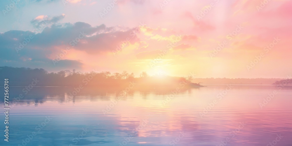 Sun Setting Over Water With Clouds in Sky. Generative AI
