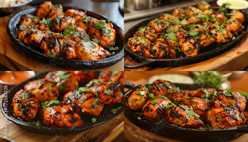 Picture a sizzling platter arriving at your table filled with tender juicy chicken tikka marinate Generative AI