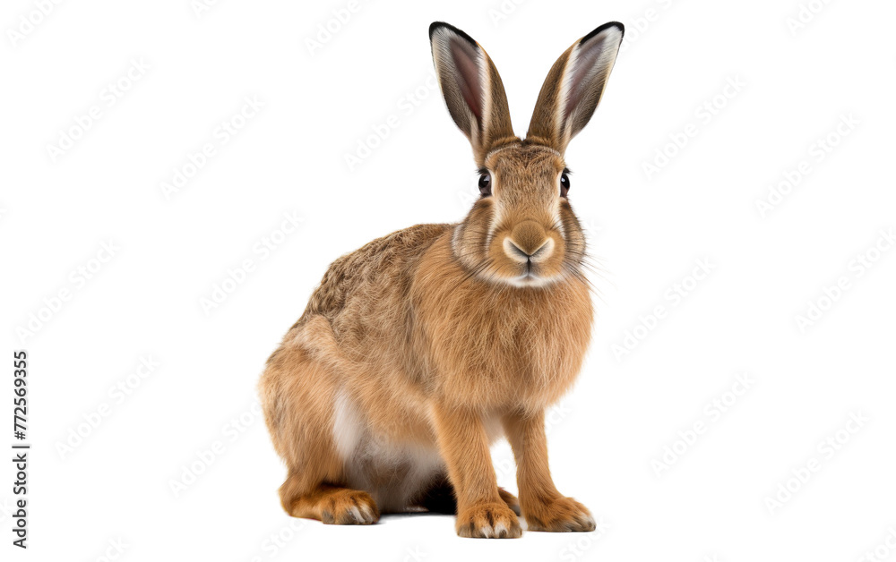 Brown rabbit peacefully seated on pristine white floor Brown rabbit peacefully seated on pristine white floor