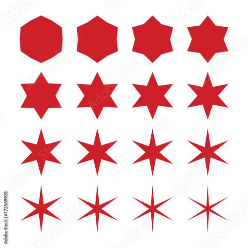 Six Point Zigzag Edge Red Stars
