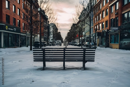 Northern Europes solitude captured in empty public bench scene photo