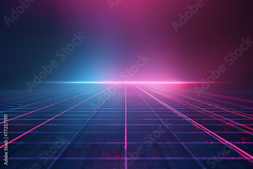 A vibrant 80s-inspired synthwave background with a neon grid overlay and a pulsating light gradient. The central area is kept clear and dark, ideal for displaying your custom text