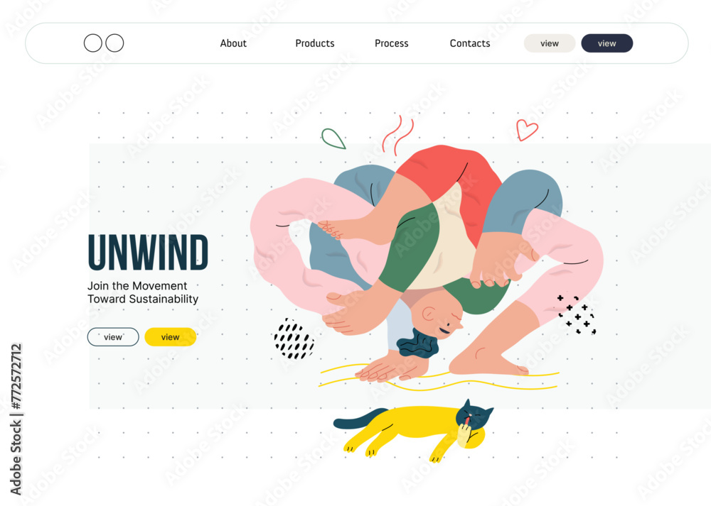 Life Unframed Yoga modern flat vector concept illustration of man