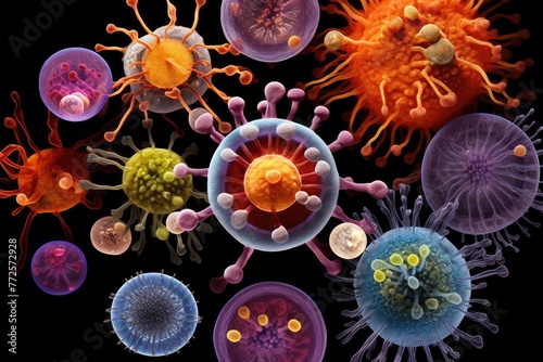 Macroscopic images of immune cells, antibodies, and cytokines in action photo