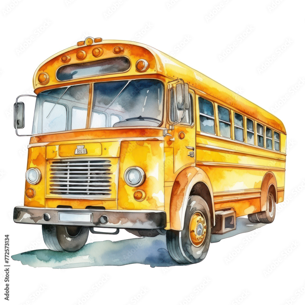 cartoon watercolor school bus isolated