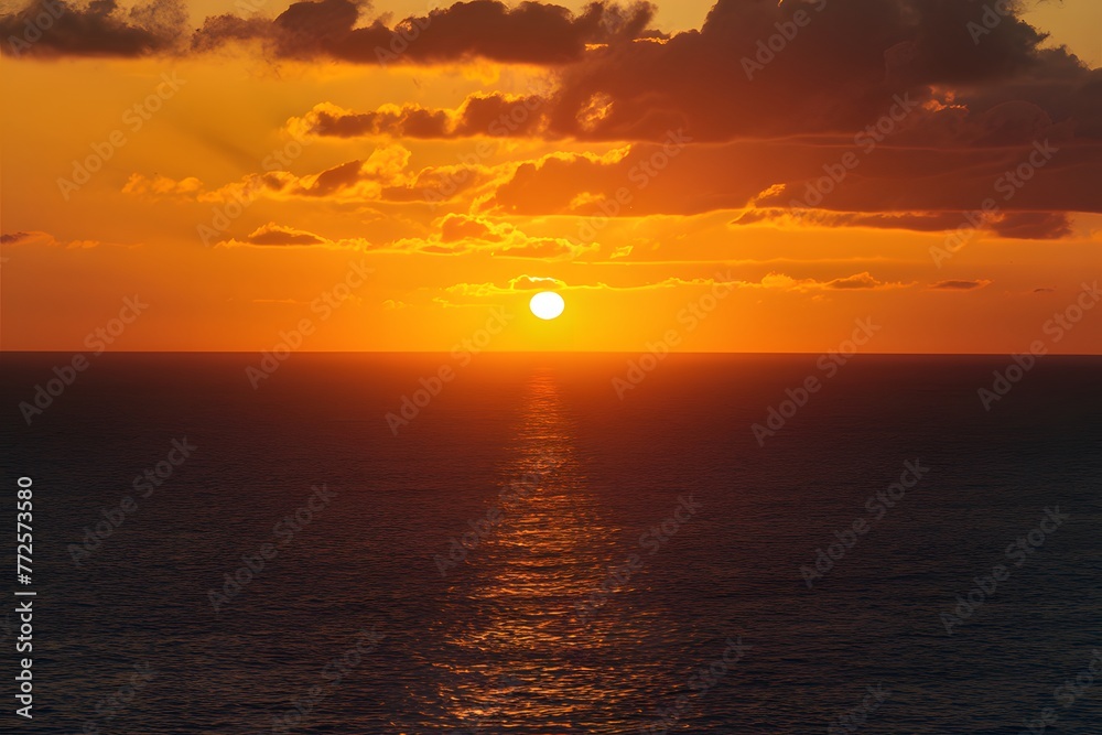Publish Aerial view of golden sunset sky over the sea