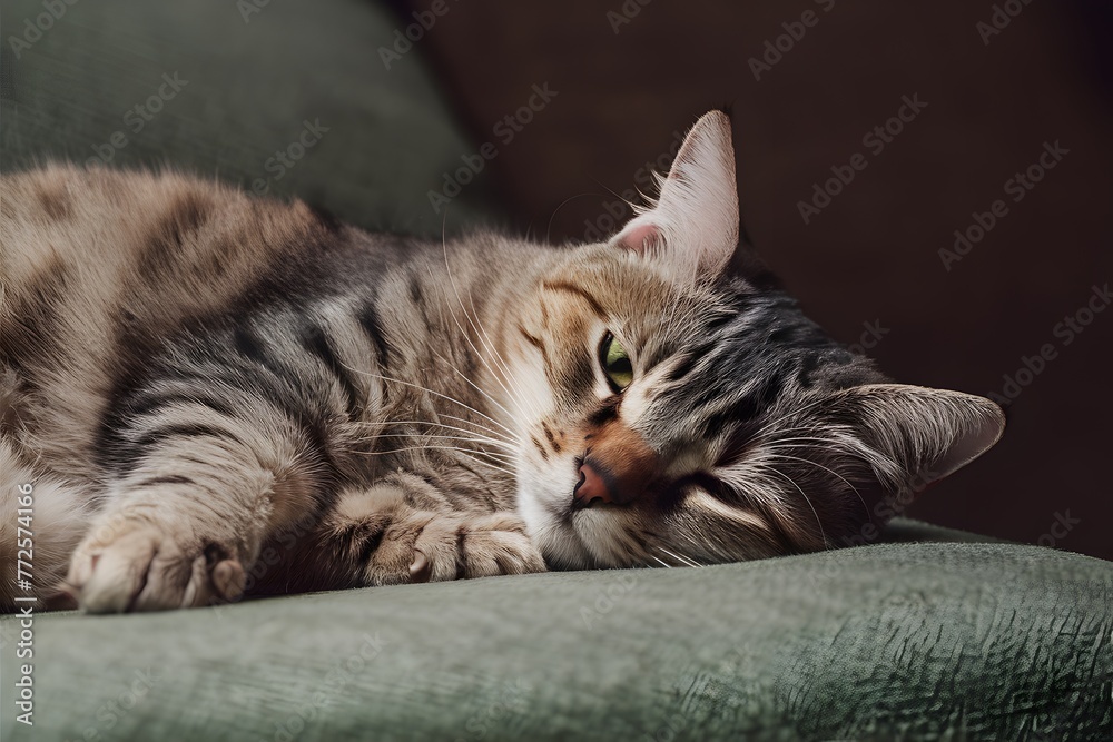 Relaxed cat finds comfort in a peaceful resting position