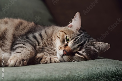 Relaxed cat finds comfort in a peaceful resting position © Jawed Gfx