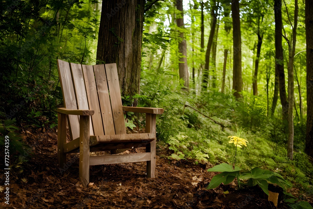 Rustic wooden outdoor chair offers a peaceful retreat in nature Rustic wooden outdoor chair offers a peaceful retreat in nature