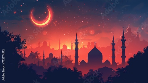 ramadan Kareem & Eid Mubarak copy space background illustration. generative Ai