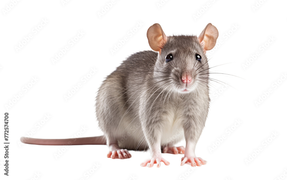 A gray rat peacefully sitting on top of a pristine white floor A gray rat peacefully sitting on top of a pristine white floor