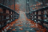 old wooden bridge in late fall