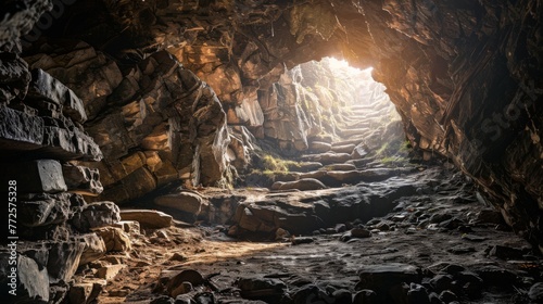 Underground dark ancient cave wallpaper background photo