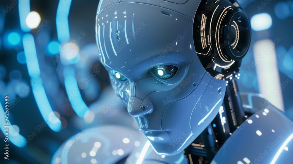 Robot With Headphones Staring Intently Robot With Headphones Staring Intently