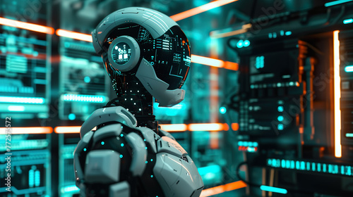 minimalistic cyborg robot, artificial intelligence, robot of the future