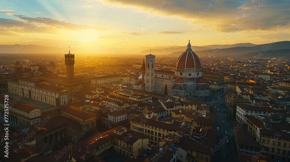 Sunset over Florence Cathedral from above - obrazy, fototapety, plakaty 