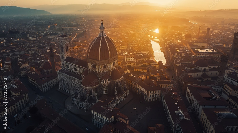 Sunset over Florence Cathedral from above