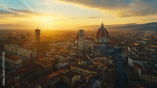 Sunset over Florence Cathedral from above © xelilinatiq
