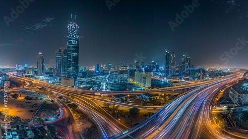 A nighttime view of Riyadh's business district in Saudi Arabia photo