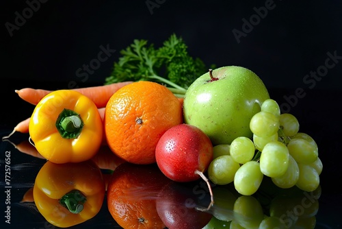 Assorted Fruits and Vegetables on Table © Jorge Ferreiro