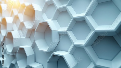 Bright white hexagonal background with hexagons, abstract futuristic geometric backdrop or wallpaper