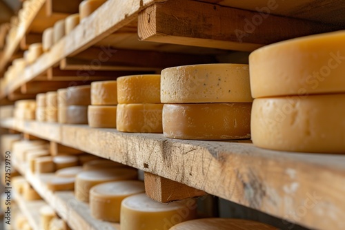 cheese wheels in ripening cellars