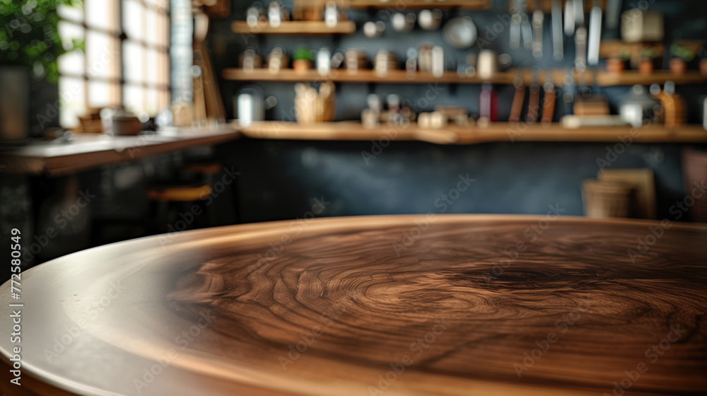 Obraz premium newly made round table in a carpentry workshop