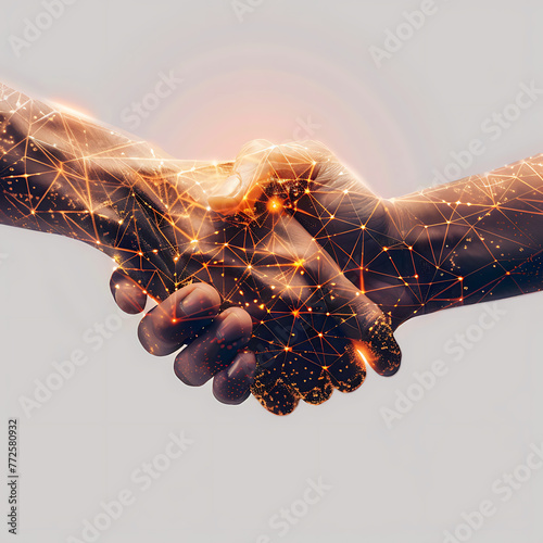 greeting each other two interconnected hands, business and future concept