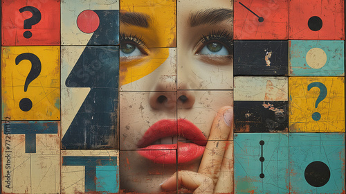 collage de rostro femenino y elementos geométrico