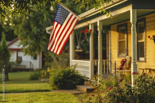 American Flag on Front Porch