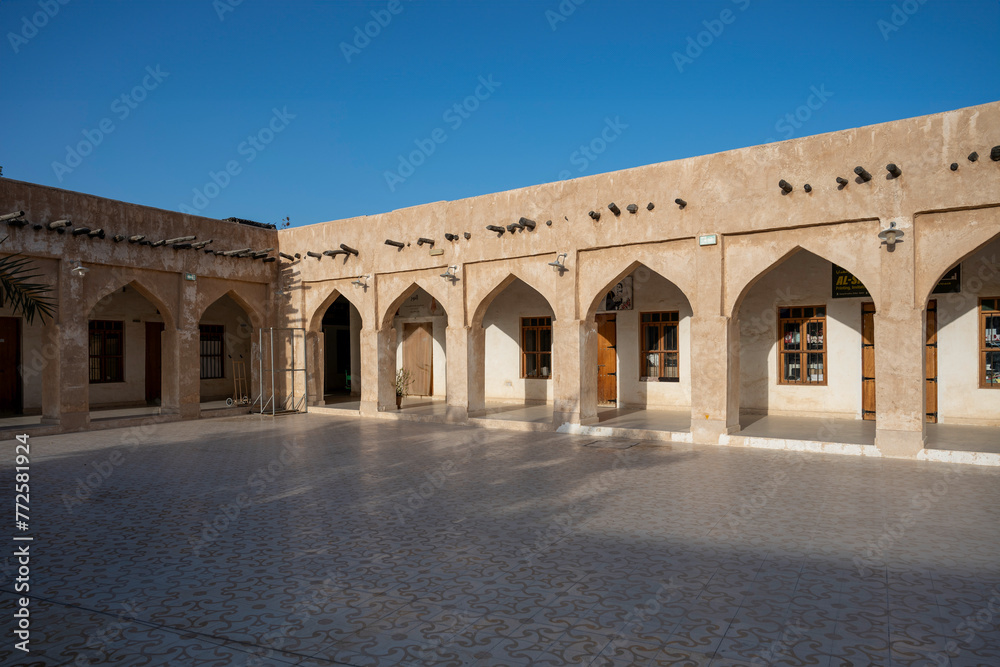 Wakra, Qatar - March 28, 2024: Old buildings architecture in the Wakrah souq (Traditional Market).