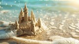 Castle from sand sea shore wallpaper background