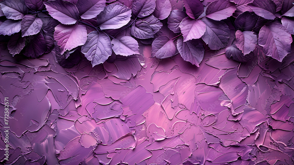 Venetian plaster texture with floral plasterwork, purple colour, high resolution decoration material