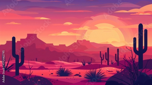 Abstract illustration landscape desert bohemian posters. Modern background flat design. AI generated