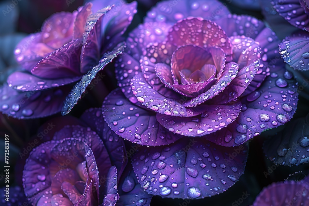 The leaves of the purple cabbage have pink edges and a green core, which is very beautiful. The leaves of the purple cabbage have pink edges and a green core, which is very beautiful.